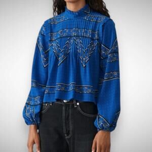 Ganni Cloverdale 100% Silk Blue Blouse Top Size US 0 EU 32 Women's‎ Sandwashed